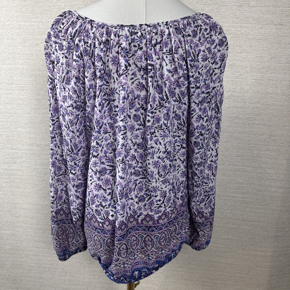 Lucky Brand Boho Peasant Blouse Purple Floral Border Print Cottagecore Top - Picture 4 of 9